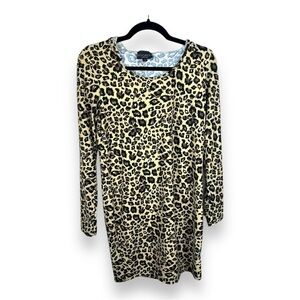 LARGE DISCREET LEOPARD PRINT LONG SLEEVE TUNIC TOP HOODED STRETCH JUNIORS